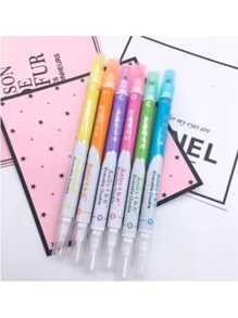6 Pastel Colored Erasable Highlighters, Dual Tip - Multicolor - View 3