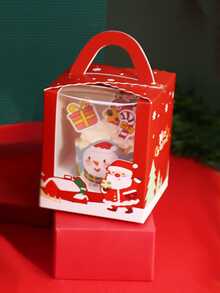 1pc Christmas Cupcake Box With Holiday Themed Prints - Red - View 2