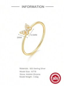 1入組銀戒指 925 蝴蝶簇狀立方氧化鋯金戒指女式婚禮訂婚派對高級珠寶戒指禮物