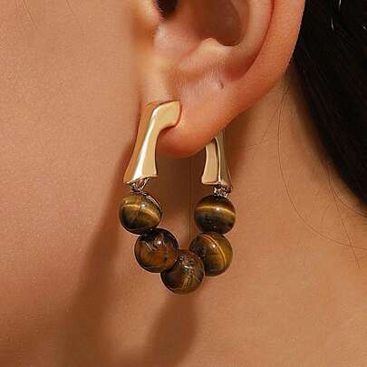 1 par de pendientes tipo aro con cuentas redondas de estilo occidental vintage, diseño único de joyería de moda para mujer, adecuado para uso diario y vacaciones