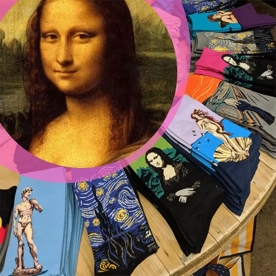 4pairs/Set Men's Cartoon Galaxy & Painting Print Mid-Calf Creative Socks, Fall - Multicolor - View 1