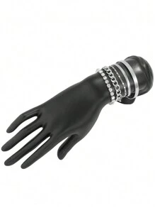 5Pcs/Set Bohemian Gold Bracelets for Women Boho Jewelry Diamond Chain Layered Hand Chain Charm Bracelet - Silver - View 4