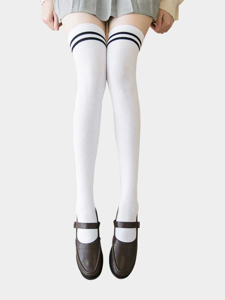 Calze da compressione sportive a righe per sport all aperto - Bianco - Visualizzare 2