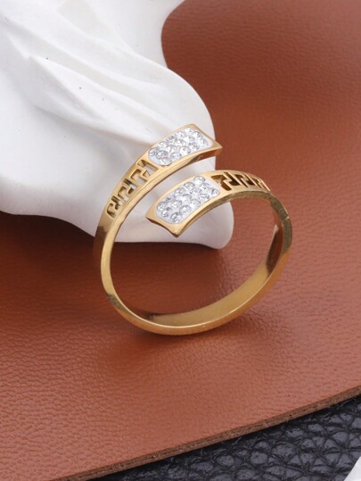 SophiaXuan 1pc Fashionable Cubic Zirconia & Stainless Steel Ring With Hollow Out Geometric Pattern, Adjustable Opening, Great For Women's Party Gift