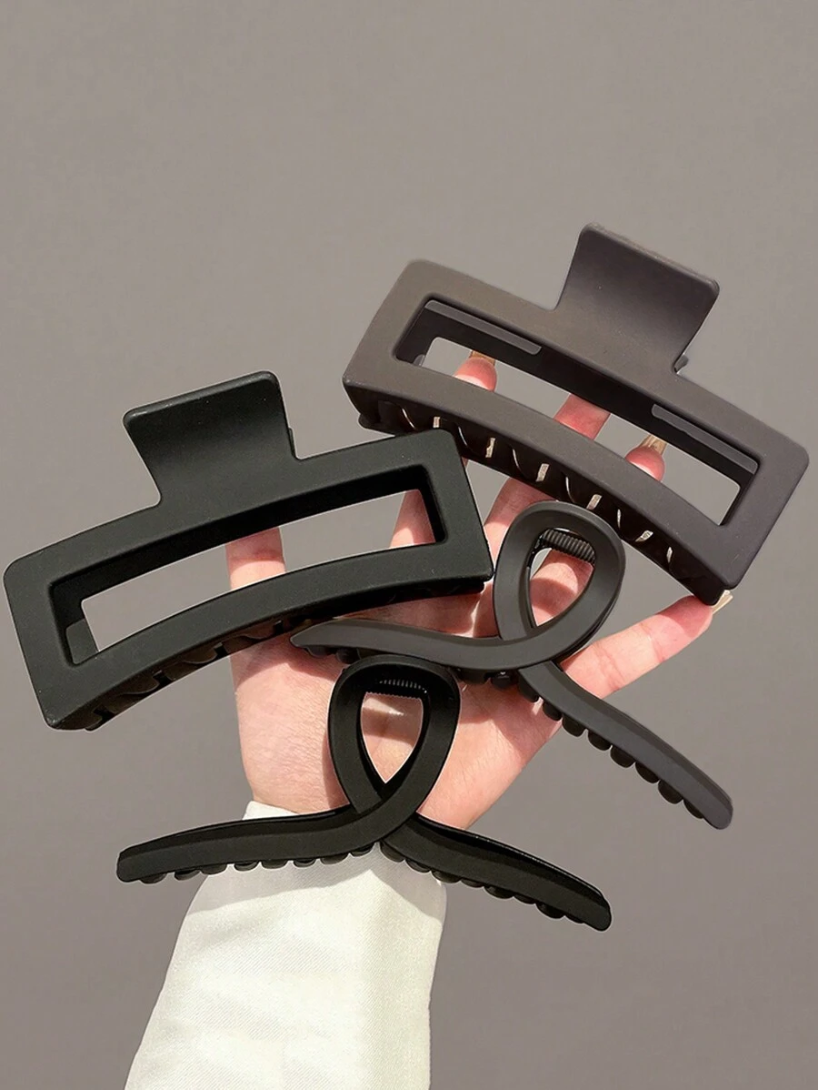 4入組方形及直條紋塑料髮夾，休閒易用 - 彩色 - 查看 1