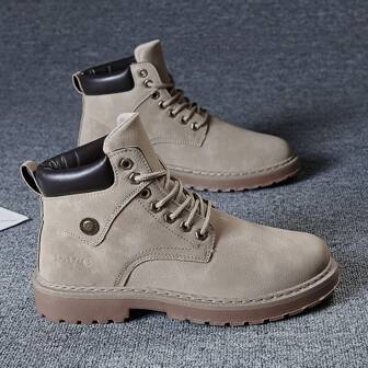 Men's Pu Leather Boots High-top British Style Work Boots Snow Boots