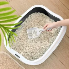 1個半封閉式防濺水方形塑料貓砂盆/馬桶,附贈貓砂鏟(隨機顏色),適用於小型和中型貓 - 黑色 - 查看 2