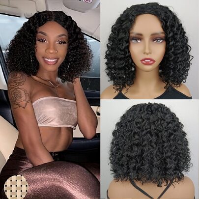 14 英寸非洲小卷合成發全頭假髮鮑勃髮型帶玫瑰網中分無劉海適合日常佩戴