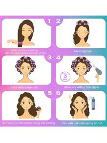 卷发器套装，4个装，自粘式卷发器，配4个鳄鱼夹，适用于长发、中长发、短发、厚发、细发、薄发、刘海等，打造蓬松效果，沙龙级美发工具，DIY发型，返校季必备，旅行度假必备，美发配件，卷发器，卷发梳，卷发器，卷发产品，卷发工具 - 咖啡 - 查看 2