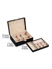 1pc Simple Double Layer Velvet Jewelry Storage Box Desktop Large Capacity Dust-Proof Earring / Necklace / Bracelet & Other Accessories Organizer Valentine Day Back To School,Room Decor - Black - View 7