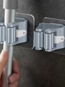 2pcs, No Punch Mop Broom Rack Hooks, Bathroom Laundry Miscellaneous Room Kitchen Household Wall Mounted Storage Hooks, Mop Clip Hooks, Miscellaneous Hooks - White - View 2