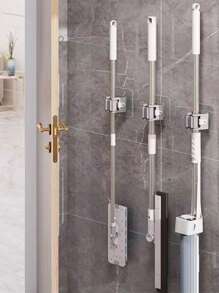 2pcs, No Punch Mop Broom Rack Hooks, Bathroom Laundry Miscellaneous Room Kitchen Household Wall Mounted Storage Hooks, Mop Clip Hooks, Miscellaneous Hooks - White - View 1