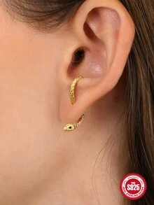 1對S925純銀小蛇可調節金色銀色耳環適合女士耳釘婚禮派對婚禮訂婚儀式禮品