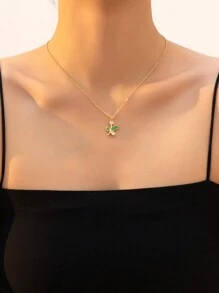 1 件简约合金金属滴釉水仙（十二月诞生花）吊坠项链，女士情人节生日礼物 - 金黃色 - 查看 2