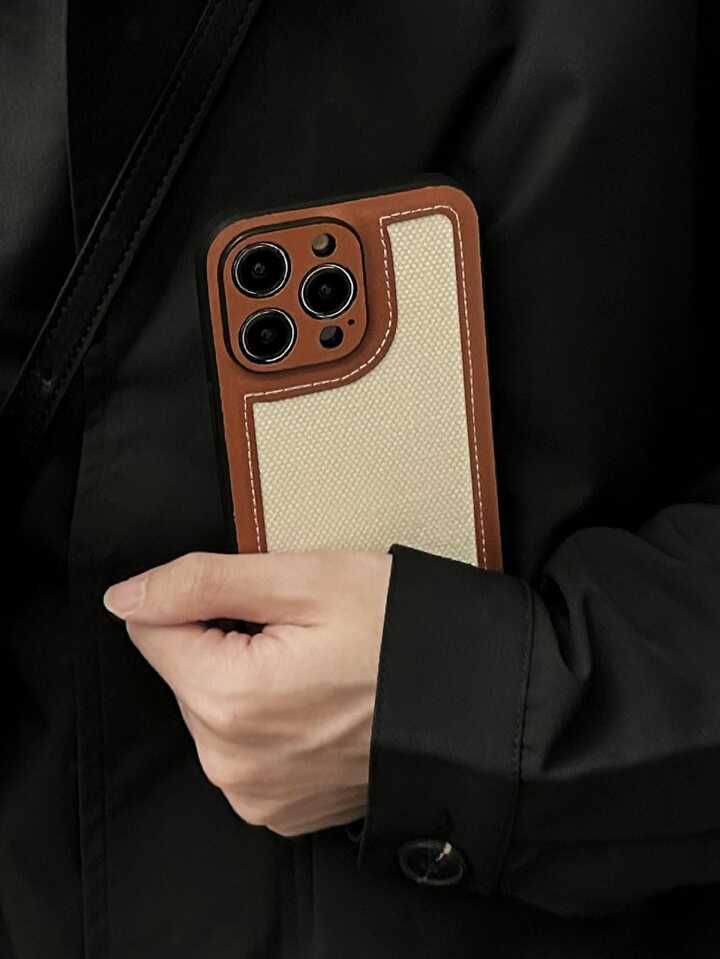 【iphone16】ヴィンテージ風 レザー＆布製スマホケース　ブラウン Ins Style ヴィンテージ ブラウン レザー & 布製スマホケース