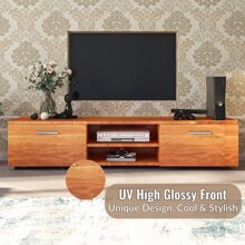 QQD TV Stand With UV High Glossy Front Modern Entertainment Center TV Stand For 65 70 Inch TV Television Stands With 2 Doors Media Cabinet For Living Room Bedroom