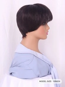 女性短直髮滿頭帽假髮,人造纖維,蓬鬆自然,適用於中老年母親