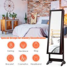 Costway Jewelry Cabinet Stand Mirror Armoire Lockable Organizer Large Storage Box - Brown - View 6