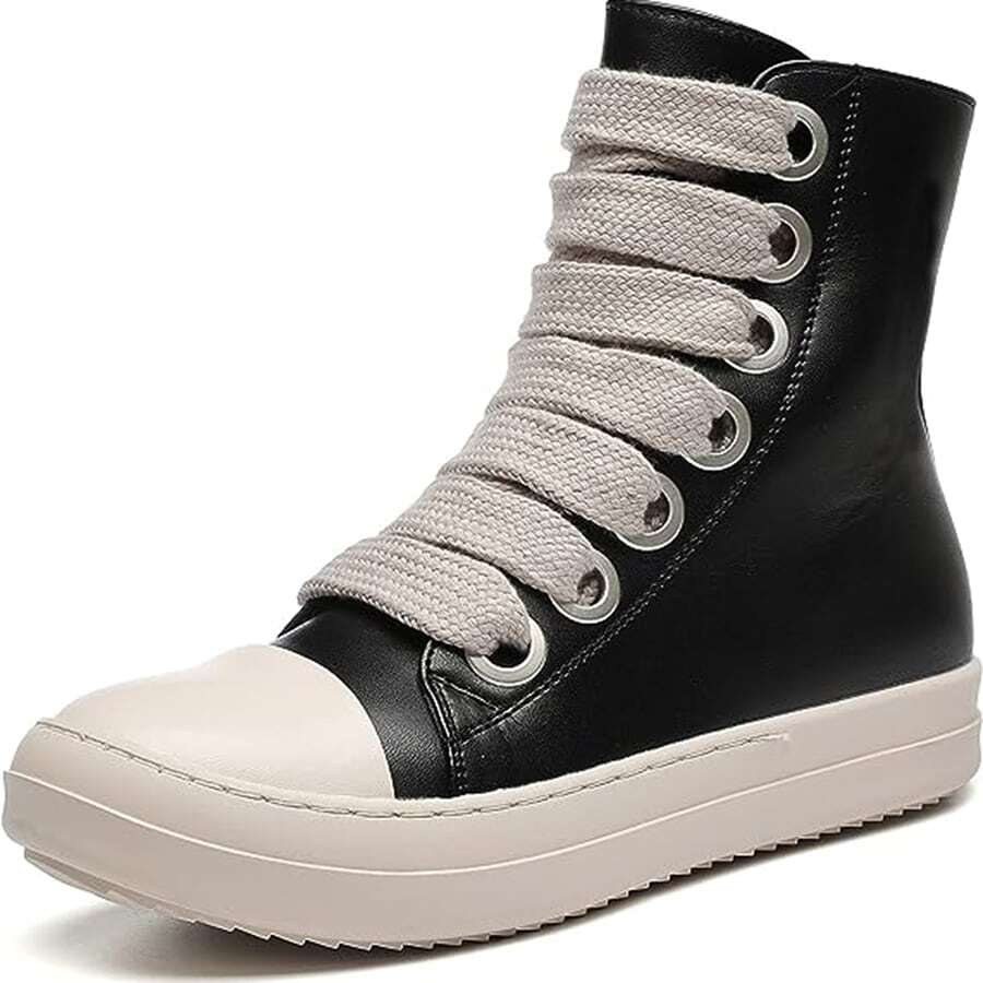Men's High-Top Fashion Canvas Shoes With Thick Band And Platform Sole - màu đen - Xem 1