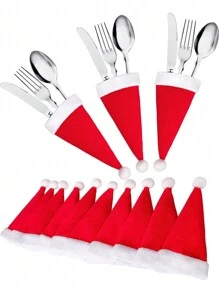 20 Pcs / Pack Christmas Tableware Holder bag Santa Hats Silverware Holders -2024 Christmas Party Dinner Table Dinnerware Christmas Ornament  Decorations - Multicolor - View 4