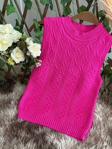 Women Knit Tops - Màu Hồng Tươi - Xem 1
