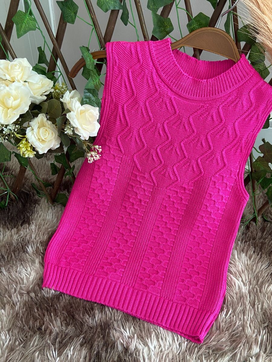 Women Knit Tops - Màu Hồng Tươi - Xem 1