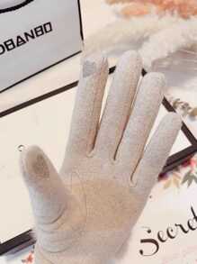 2 件冬季保暖内衬触屏手套，带心形图案 - 米色 - 查看 6