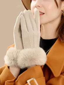 2pcs Winter Warm Thermal Lined Touchscreen Gloves With Heart Pattern