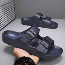 男士黑色防水防滑塑料扁平涼鞋,圓頭,耐滑鞋底