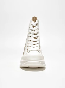 Women's  Rhinestone Flame High Top Lug Sneakers - Lug, Platform Round Toe Low Heel For Casual - Gold - View 5