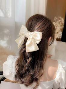 1pc Latest Fashion White Bow Spring Hair Clips Elegant Hair Accessories Joker Hair Clips In Daily Life Cute Halloween Valentine's Day - White - View 11