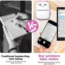 Mini Thermal Inkless Printer with 10Rolls Papers Portable Wireless Smart Pink Printer for Photos, Receipts, Labels