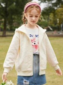 Tween Girls' Sporty And Stylish Casual Hooded Jacket For Autumn - White - View 8