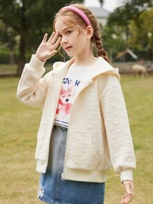 Tween Girls' Sporty And Stylish Casual Hooded Jacket For Autumn - White - View 6