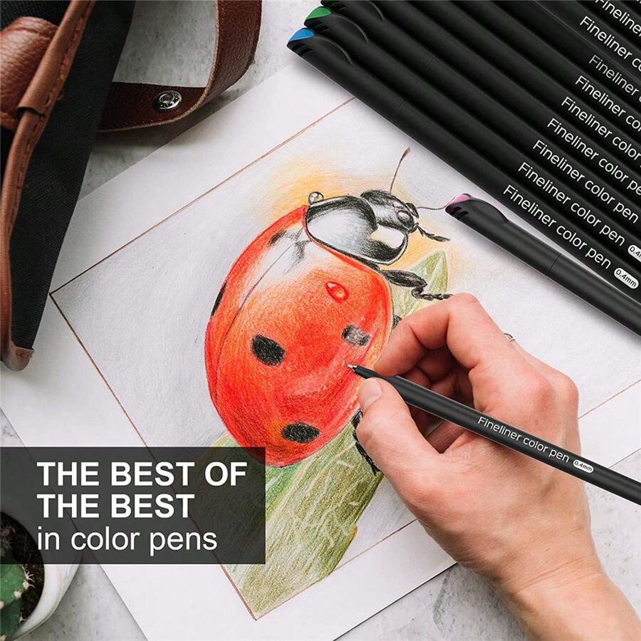 Colored Fineliner Pen Set, Fine Tip Drawing Pens, Multi Liner Porous