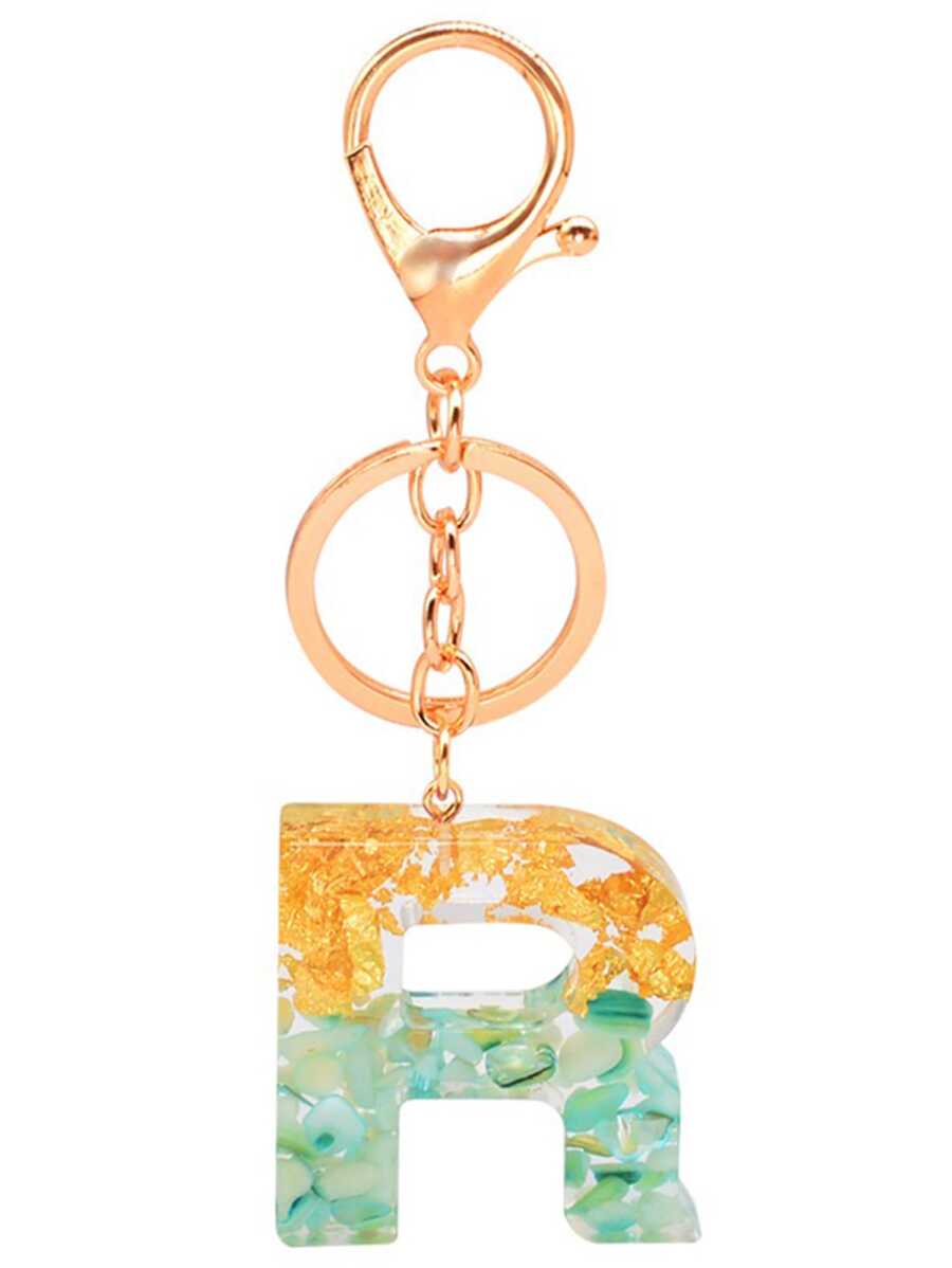 1 Llavero Brillante De Resina Con Letra Capital R Para Mujeres, Decoración De Mochila De Acrílico, Llavero Con Nombre De Pareja - Azul - Ver 1