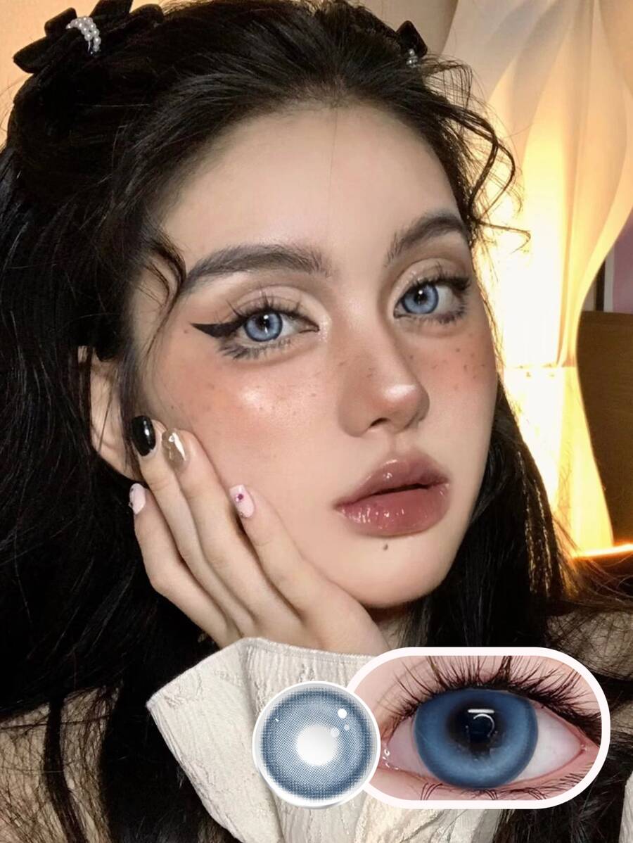 1pair Blue Contact Lenses Large Diameter 14.5mm Color Contact Lenses Soft Lenses Suitable For Daily Wearing For 6 Months - Blue - View 1