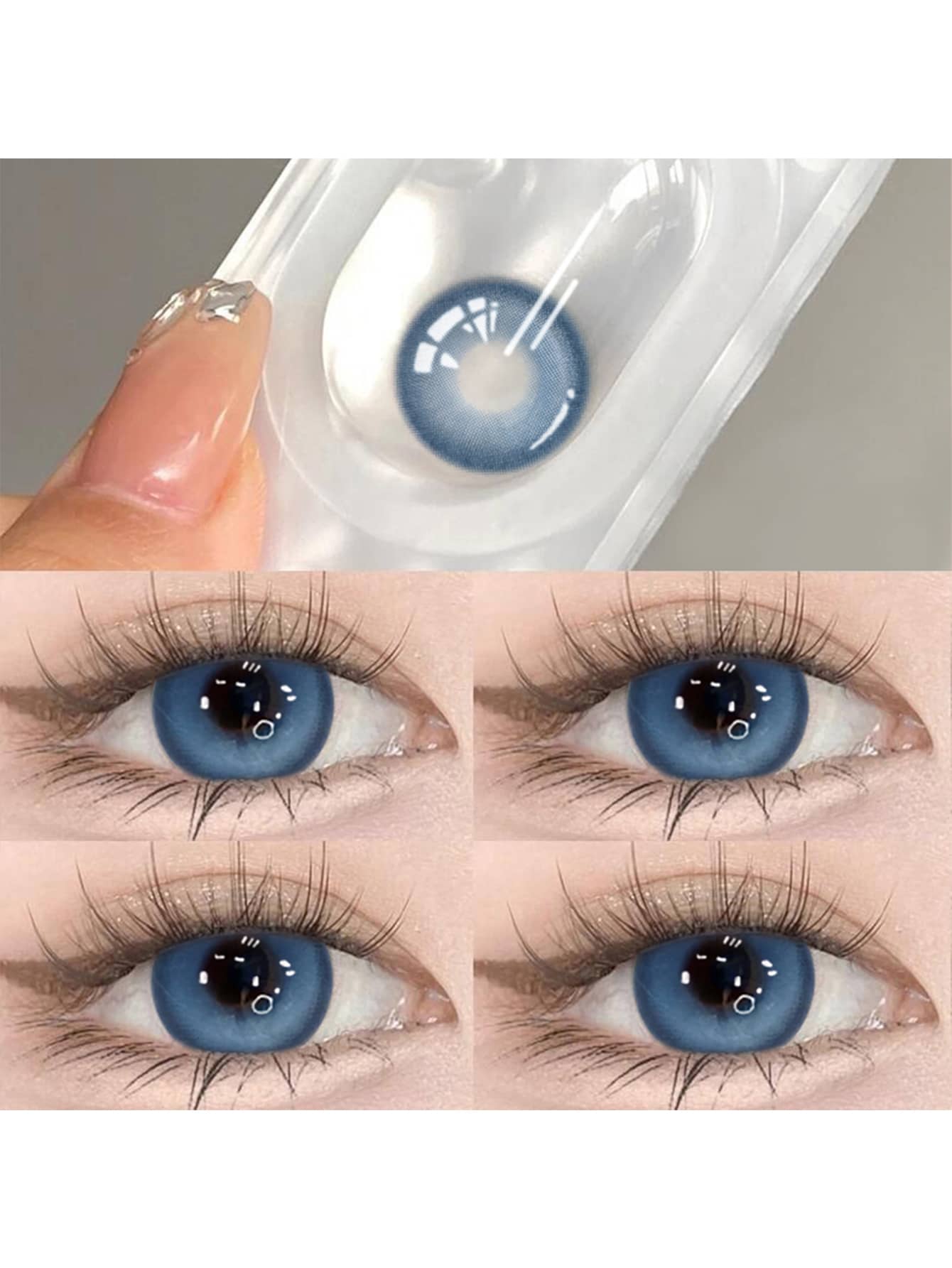 1對藍色隱形眼鏡，直徑14.5毫米彩色隱形眼鏡，軟性隱形眼鏡，適合日常佩戴長達6個月 - 藍色 - 查看 4