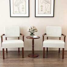 Accent Chair Set of 2 with Table, Living Room Chairs with Soft Seat and Armrests for Living Room Bedroom Reading Room Waiting Room (Beige)