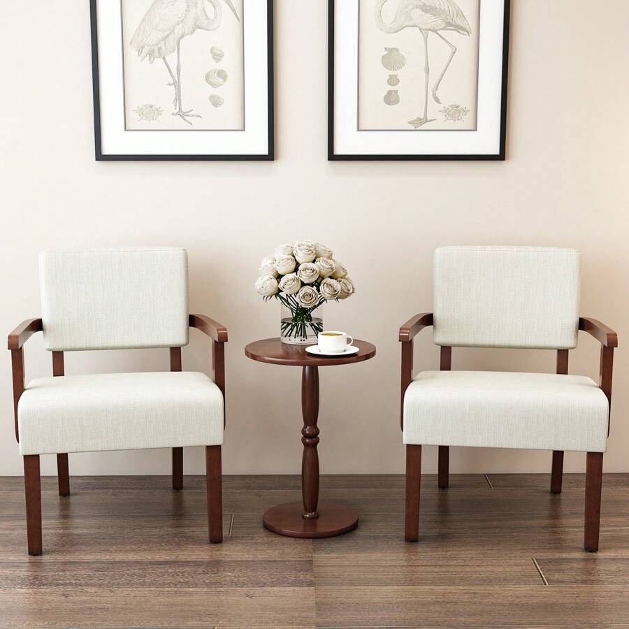 Accent Chair Set of 2 with Table, Living Room Chairs with Soft Seat and Armrests for Living Room Bedroom Reading Room Waiting Room (Beige)