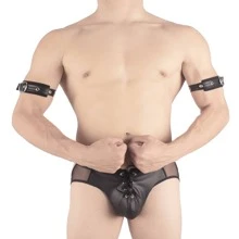 Calzón Suspensorio Con Brazaletes Sexy Vinipiel Y Mesh Cesar - Negro - Ver 3