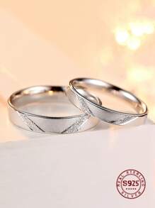1 pieza Anillo de boda de pareja de plata de ley 925 pura al 100% - Joyería de estilo simple mate para novios/novias - Accesorios de compromiso - Regalos de joyería - Joyería nupcial - San Valentín - Plateado - Ver 6