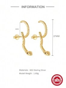 1對S925純銀小蛇可調節金色銀色耳環適合女士耳釘婚禮派對婚禮訂婚儀式禮品