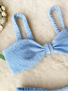 Bikini a due pezzi, dolce e semplice, di stile fresco, con ampi spalti, senza supporto in acciaio e slip a T-back sexy, ottimo per vacanze in spiaggia e terme