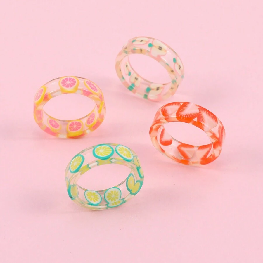 4 cái/bộ Trẻ em Acrylic Hình Trái cây Nhẫn - Nhiều màu - Xem 1