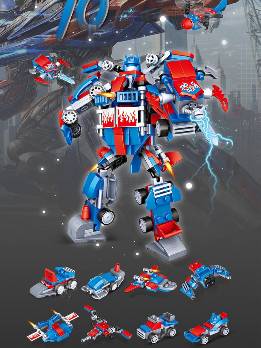 1套變形超級英雄積木diy教育拼圖玩具,隨機配色及配件,是兒童的極佳禮物 - 彩色 - 查看 1