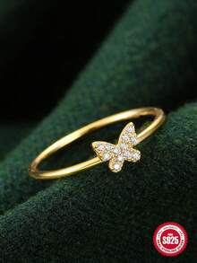 1入組銀戒指 925 蝴蝶簇狀立方氧化鋯金戒指女式婚禮訂婚派對高級珠寶戒指禮物