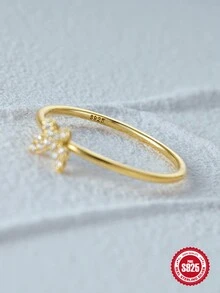 1入組銀戒指 925 蝴蝶簇狀立方氧化鋯金戒指女式婚禮訂婚派對高級珠寶戒指禮物