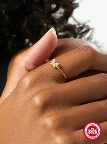 1入組銀戒指 925 蝴蝶簇狀立方氧化鋯金戒指女式婚禮訂婚派對高級珠寶戒指禮物