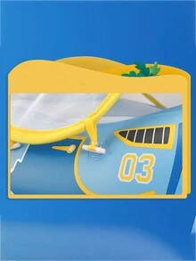 New Inflatable Car Seat Swimming Ring, Racing Style With Sun Shading Canopy And Horn, 1pc - Blue - View 8